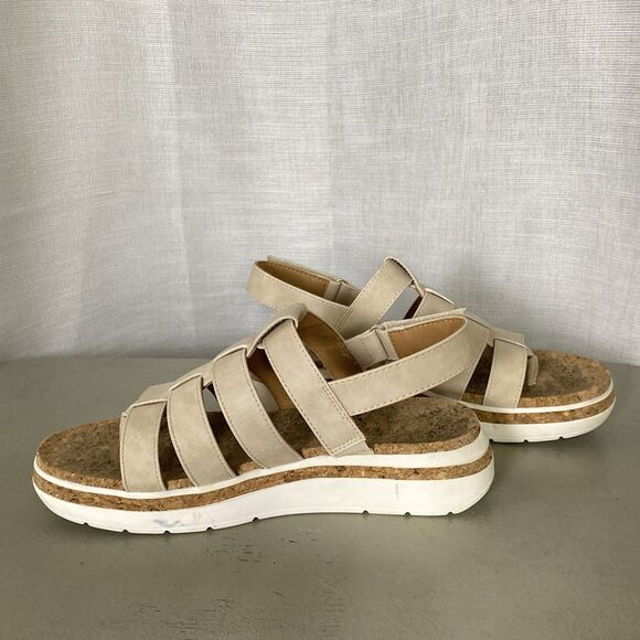 Adrienne Vittadini Size 9.5M Pebbles Faux Leather Strappy Cork Sandal Beige - Picture 3 of 11